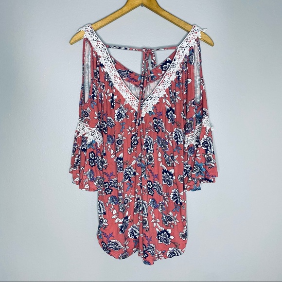 Always Indigo Floral Print Fan Style Quarter Sleeves Top - Picture 4 of 7